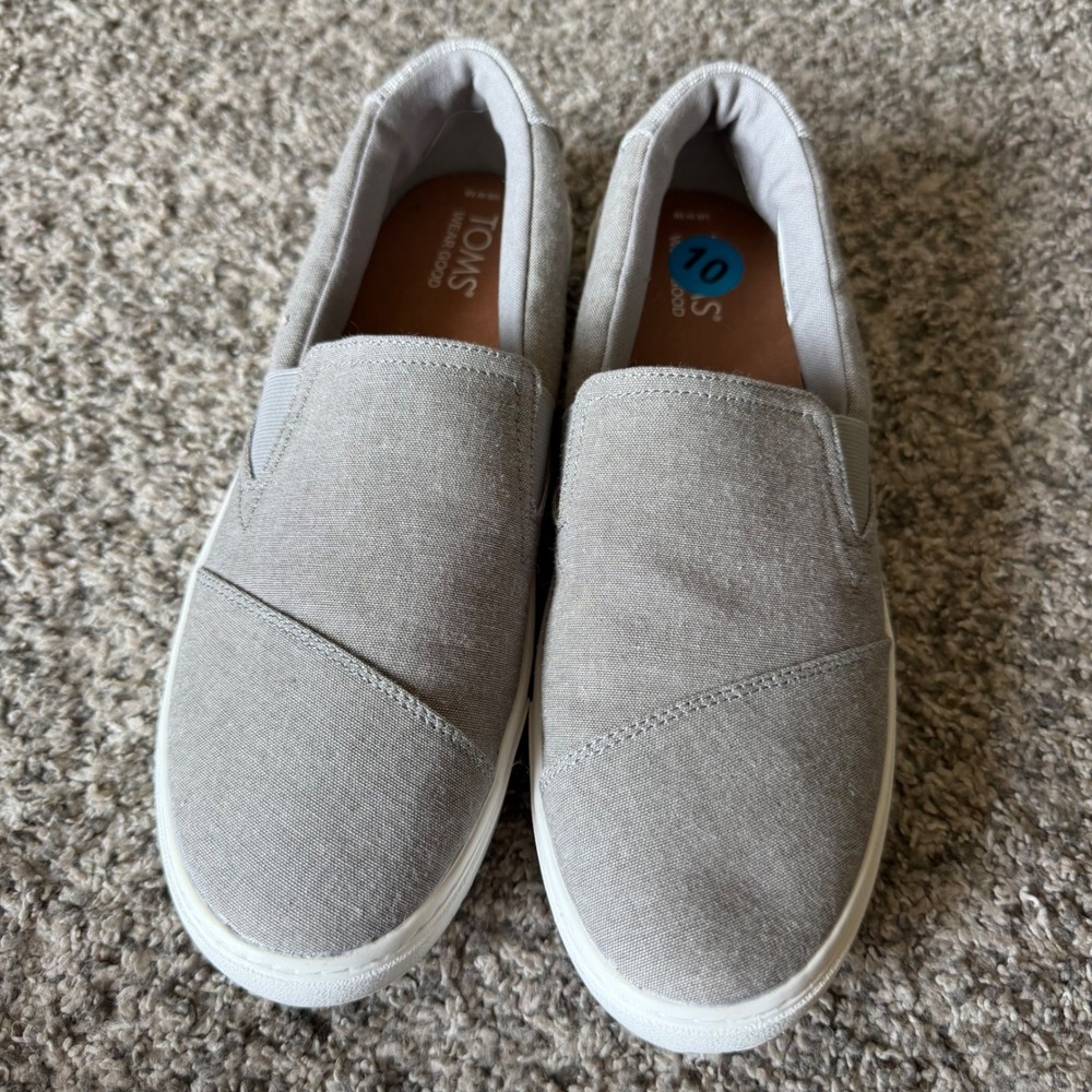 TOMS Alpargata Fenix Grey Canvas Slip On Sneakers Womens 10 Casual Shoes